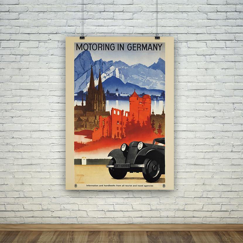 GERMANY TRAVEL POSTER: Motoring in Germany Vintage Tourism Advert - Pimlico Prints