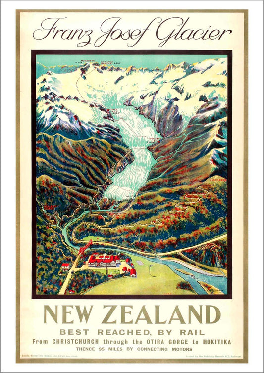 NEW ZEALAND PRINT: Franz Josef Glacier Travel Poster - Pimlico Prints