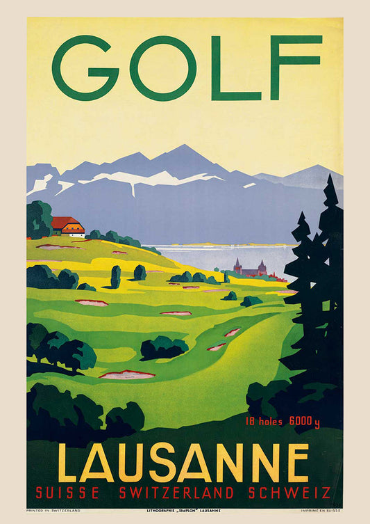 LAUSANNE GOLF PRINT: Vintage Swiss Travel Poster