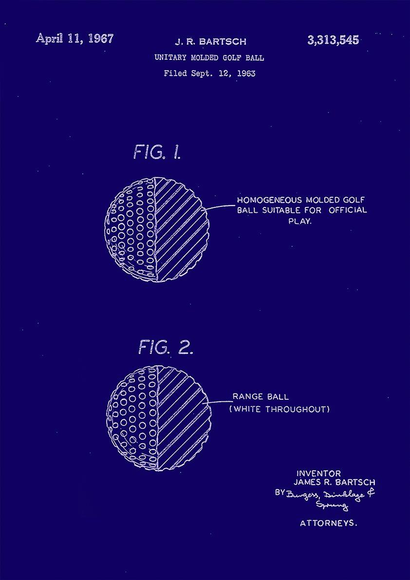 GOLF BALL PRINT: Blueprint Patent Design Artwork - Pimlico Prints