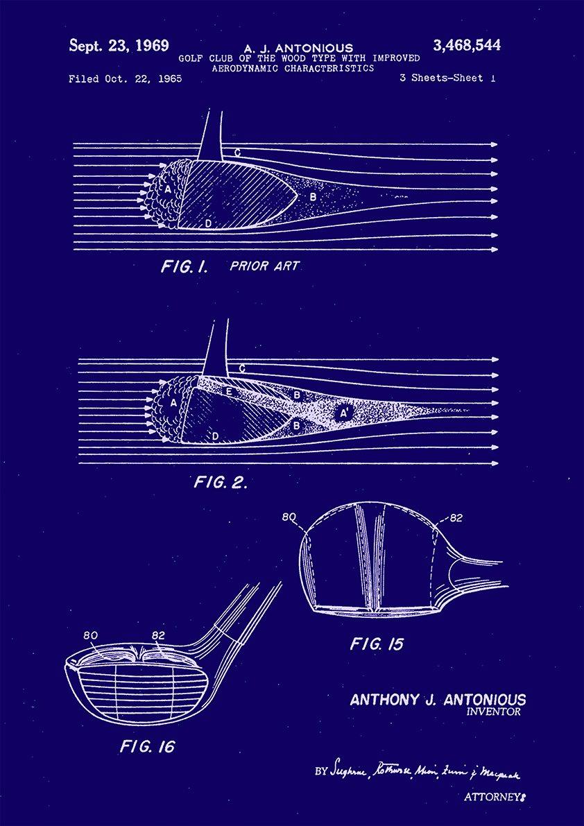 GOLF PATENT PRINTS: Golf Club Blueprint Designs (set of six) - Pimlico Prints