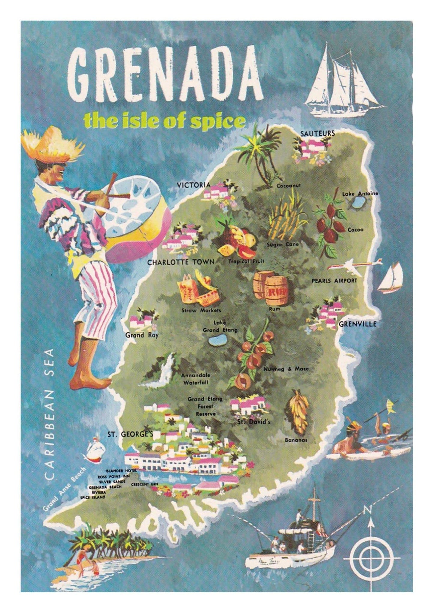 GRENADA TOURISM POSTER: Vintage Isle of Spice Travel Print - Pimlico Prints
