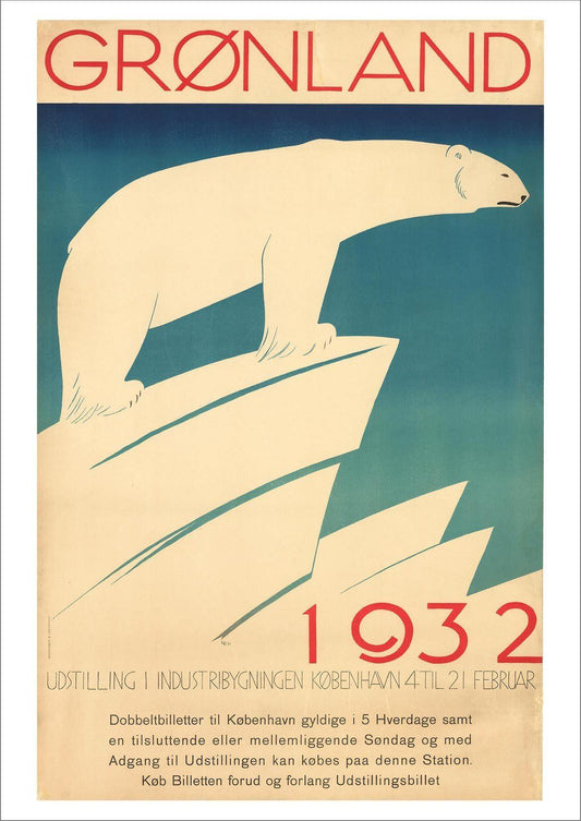 GREENLAND POSTER: Vintage Polar Bear Exhibition Print - Pimlico Prints