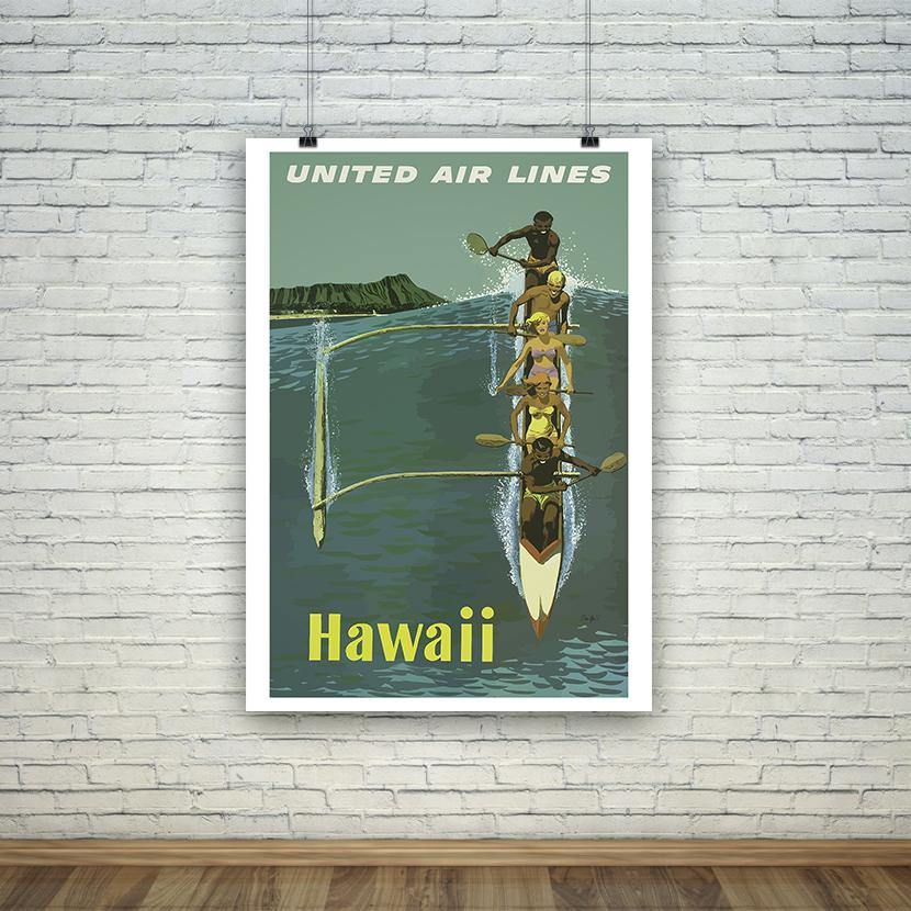 HAWAII CANOE POSTER: Vintage Travel Print - Pimlico Prints