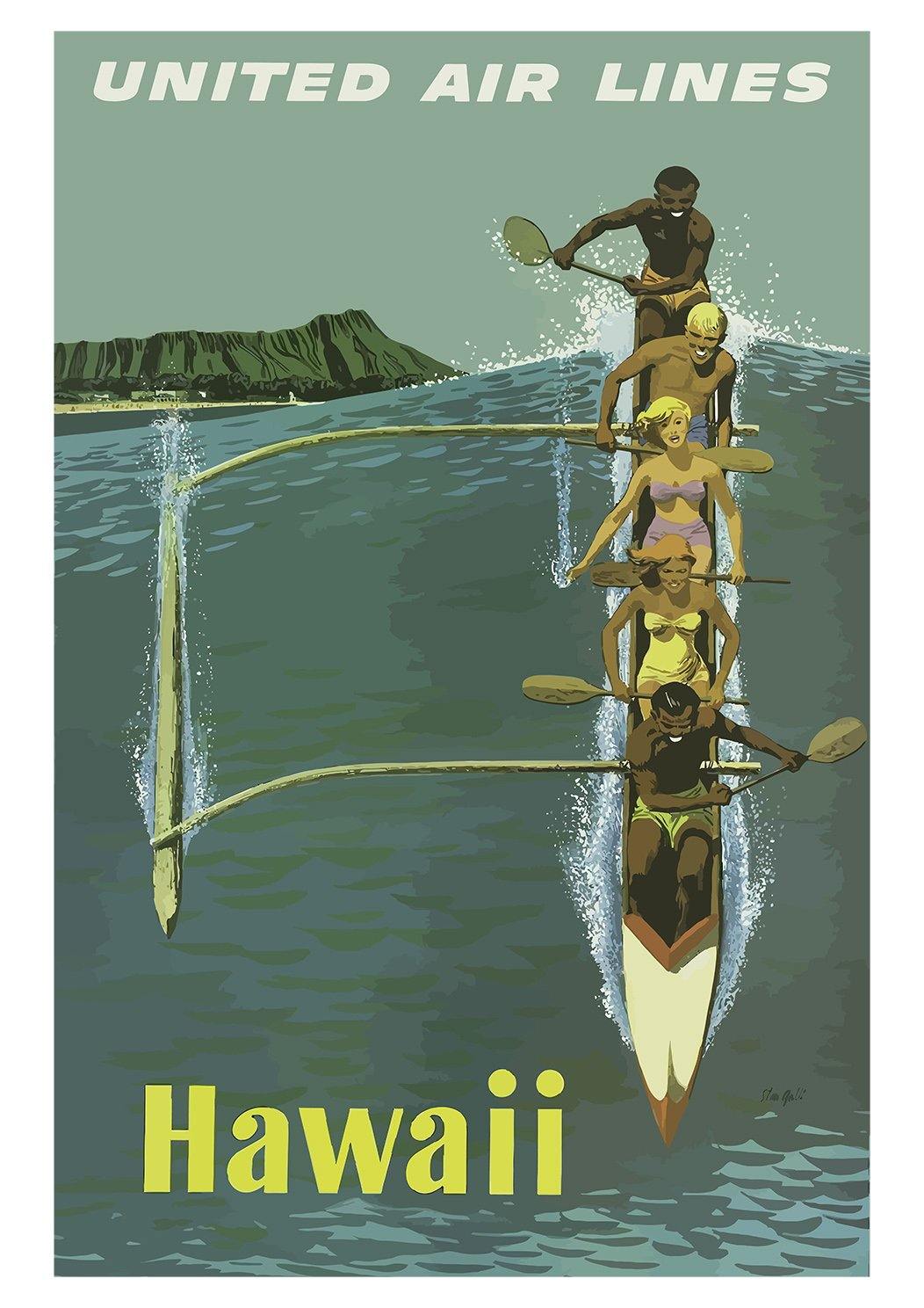HAWAII CANOE POSTER: Vintage Travel Print - Pimlico Prints