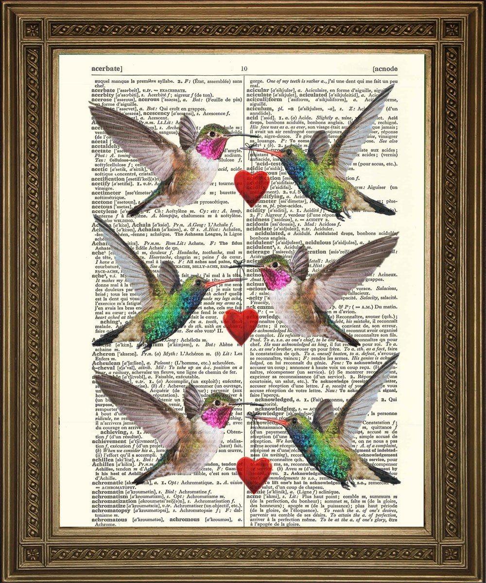 HUMMING BIRD HEARTS: Sweetheart Birds, Dictionary Art Print - Pimlico Prints
