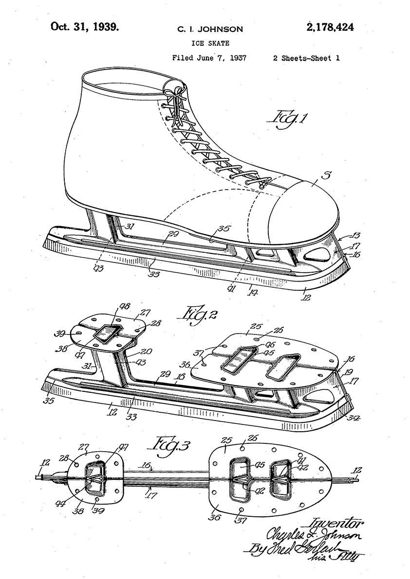 ICE SKATE PRINT: Patent Blueprint Artwork - Pimlico Prints