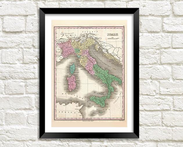 ITALY MAP: Vintage Italian Atlas Art Print - Pimlico Prints