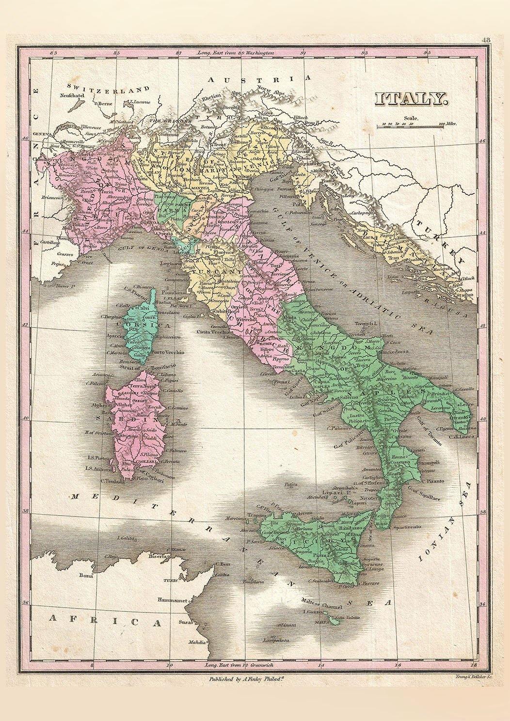 ITALY MAP: Vintage Italian Atlas Art Print - Pimlico Prints