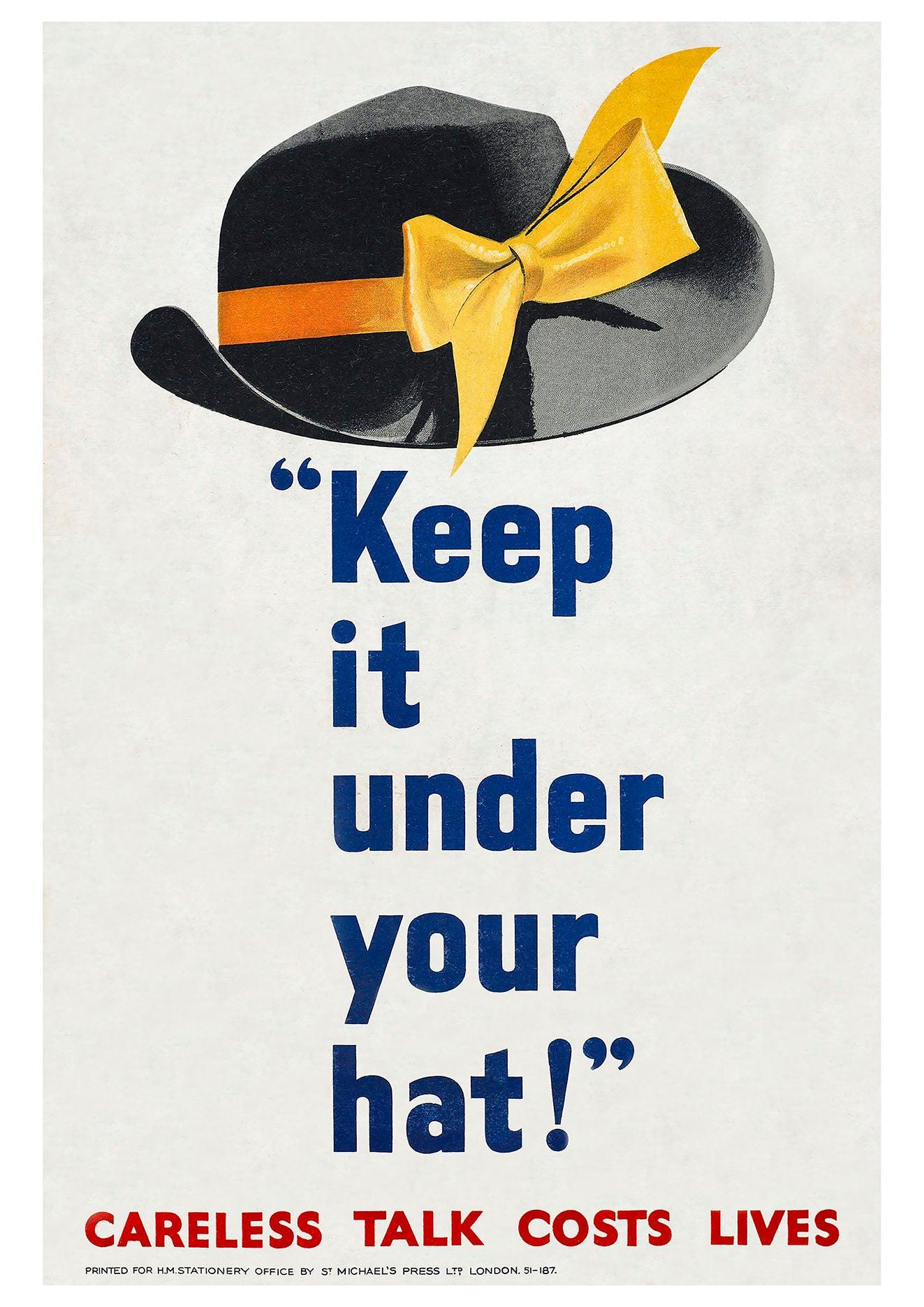 WAR POSTER: Keep it Under Your Hat, Careless Talk Art Print - Pimlico Prints