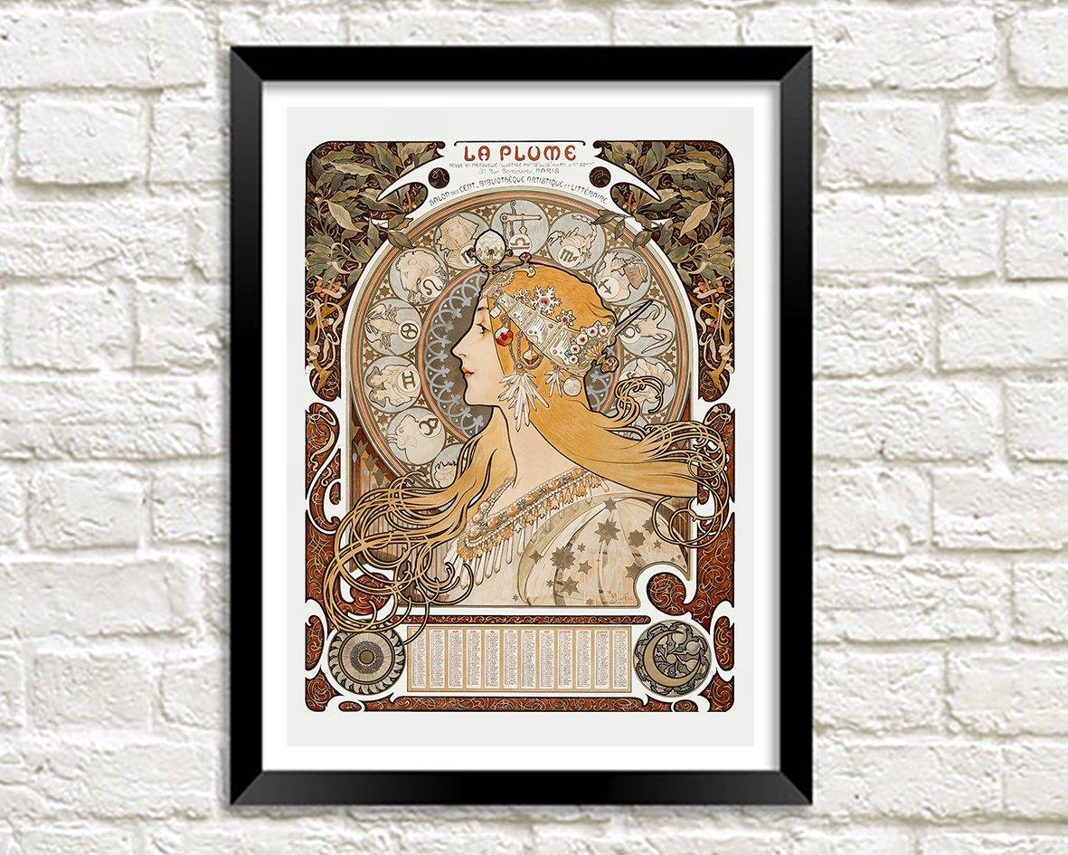 ALPHONSE MUCHA PRINT: La Plume Zodiac Art - Pimlico Prints