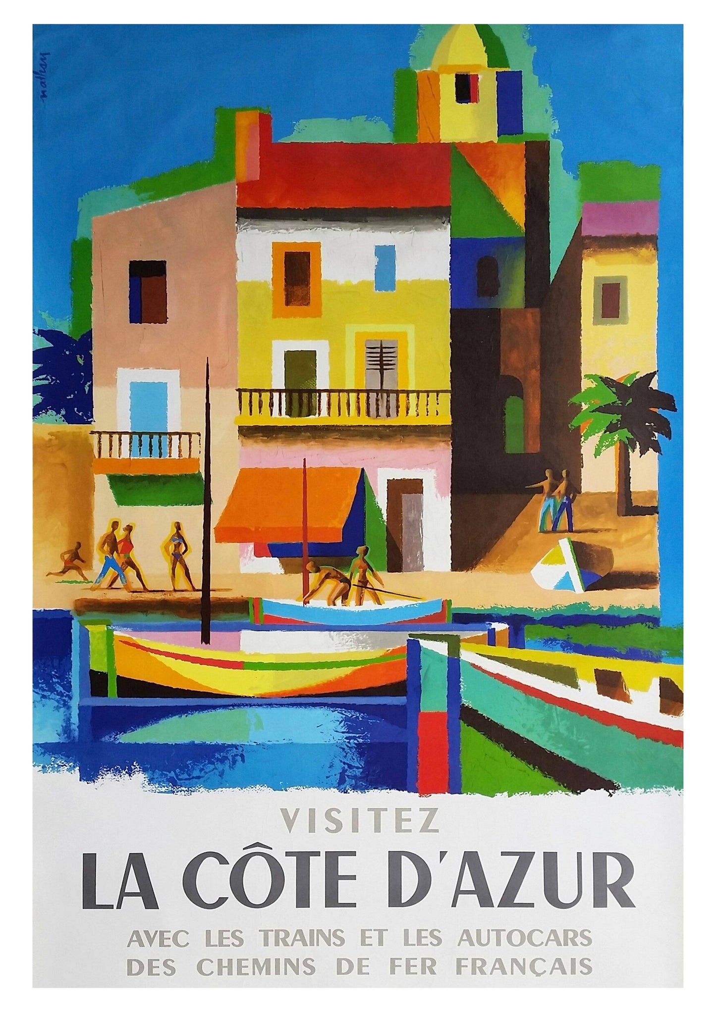 VISITEZ LA COTE D'AZUR: Vintage Travel Print Poster