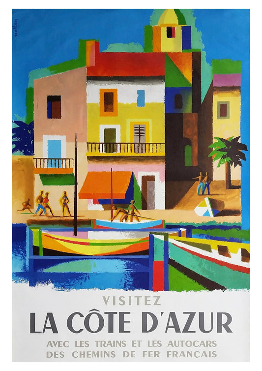 BESUCHEN SIE DEN COTE D'AZUR: Vintage Travel Print Poster