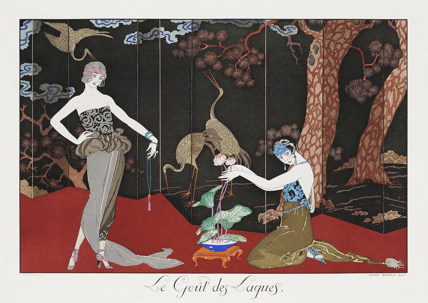 GEORGE BARBIER PRINT: Le Gout des Laques, with Herons - Pimlico Prints