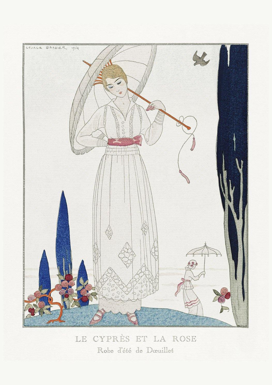 GEORGE BARBIER PRINT: Le Cyprès et la Rose with White Dress - Pimlico Prints