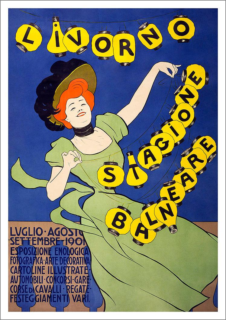 LIVORNO TRAVEL POSTER: Vintage Italian Stagione Balneare Poster - Pimlico Prints