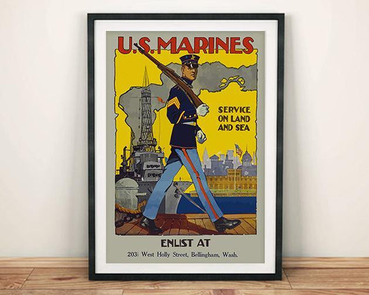 U.S. MARINES POSTER: Vintage Soldier Recruitment Enlist Art Print - Pimlico Prints
