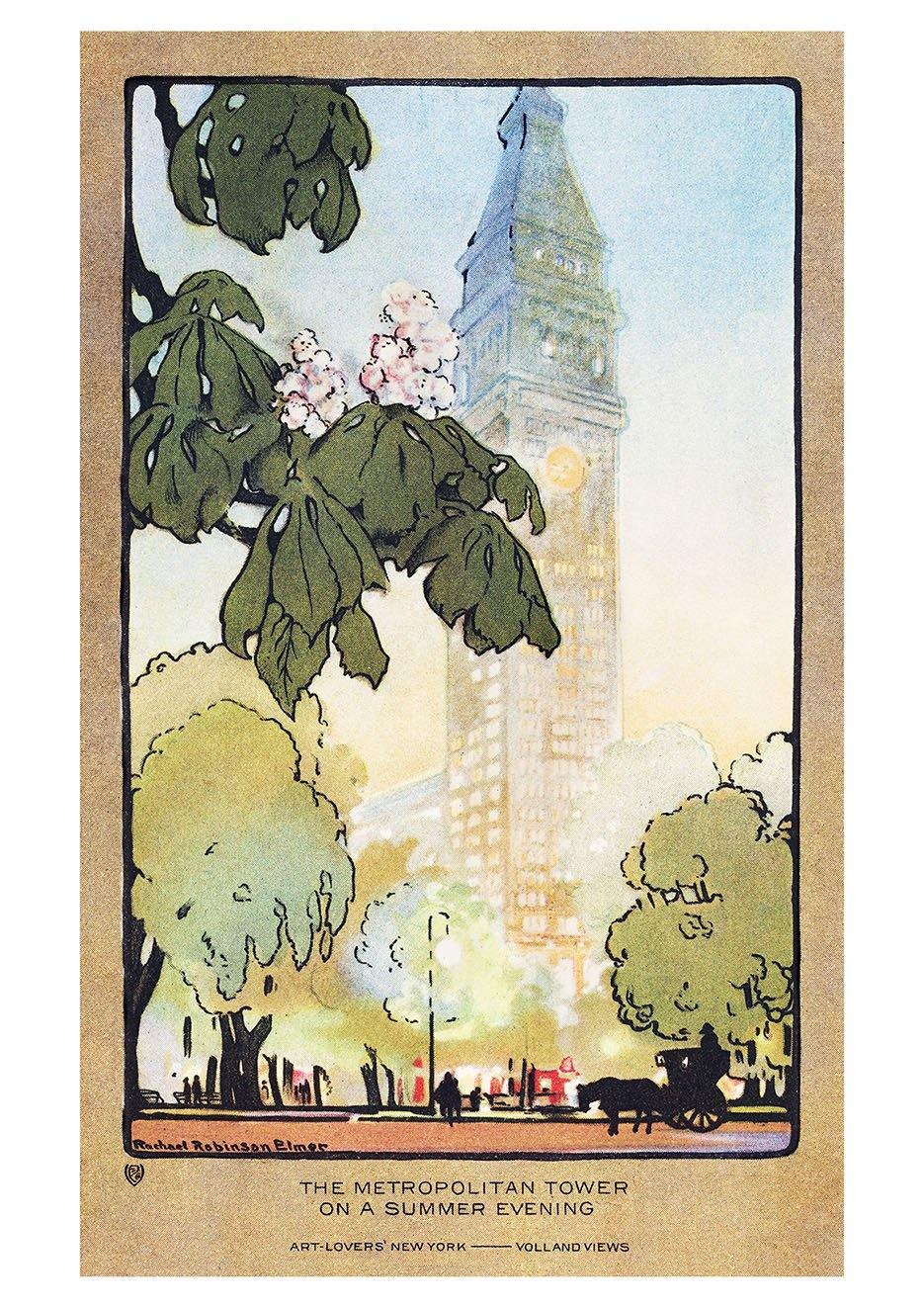 NEW YORK PRINT: The Metropolitan Tower on A Summer Evening, by Rachael Robinson Elmer - Pimlico Prints
