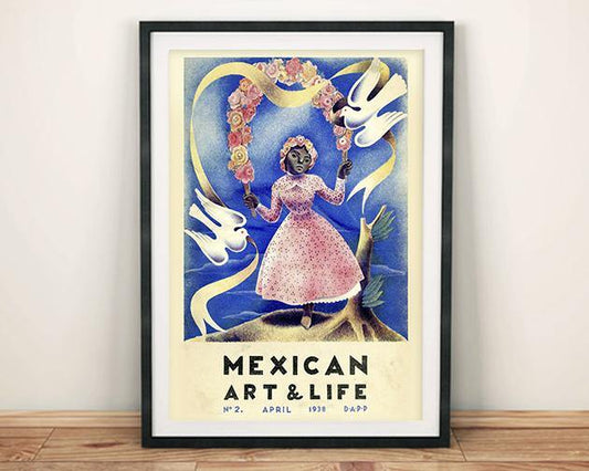 ART & LIFE POSTER: 1930s Mexican Magazine Cover Doves Print - Pimlico Prints