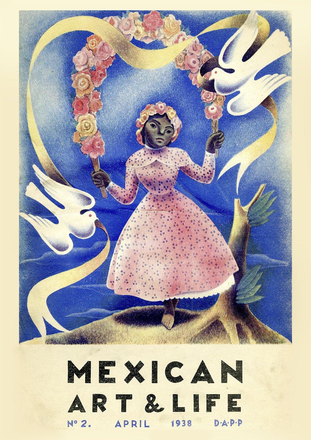 ART & LIFE POSTER: 1930s Mexican Magazine Cover Doves Print - Pimlico Prints