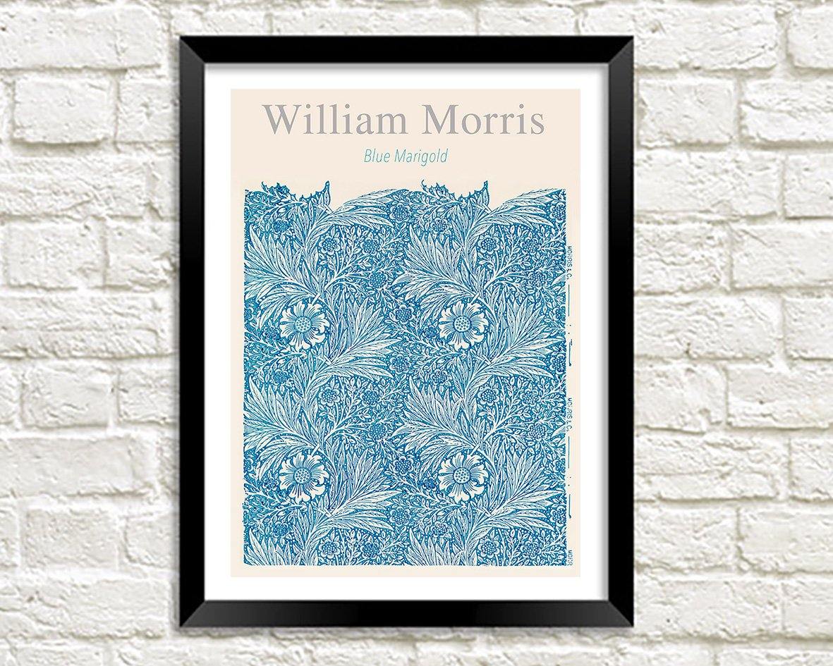 WILLIAM MORRIS ART PRINT: Blue Marigold Design Artwork - Pimlico Prints