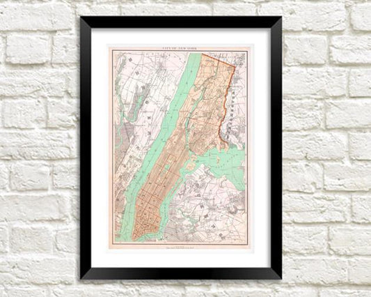 NEW YORK MAP: Vintage City Map Print - Pimlico Prints