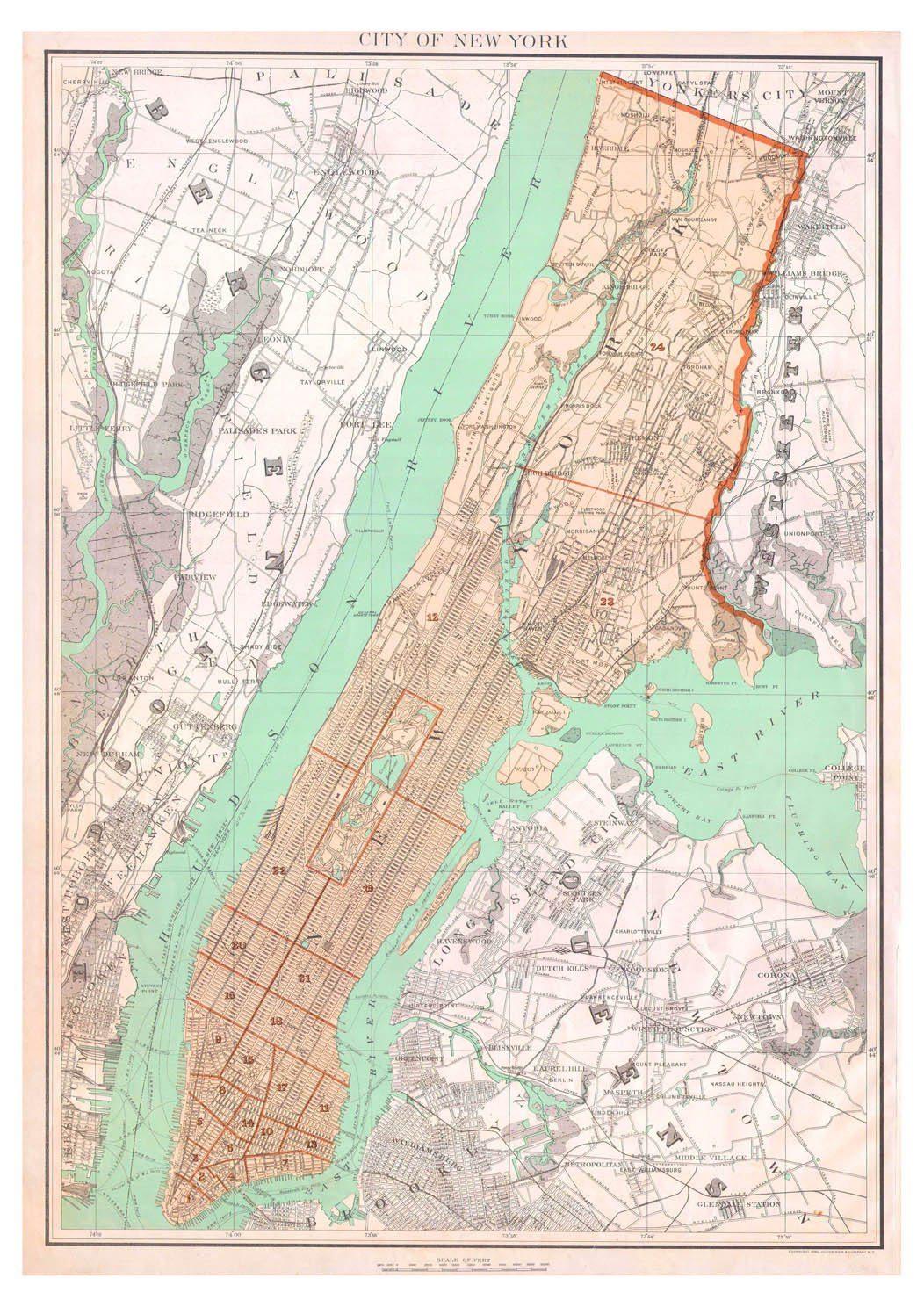 NEW YORK MAP: Vintage City Map Print - Pimlico Prints