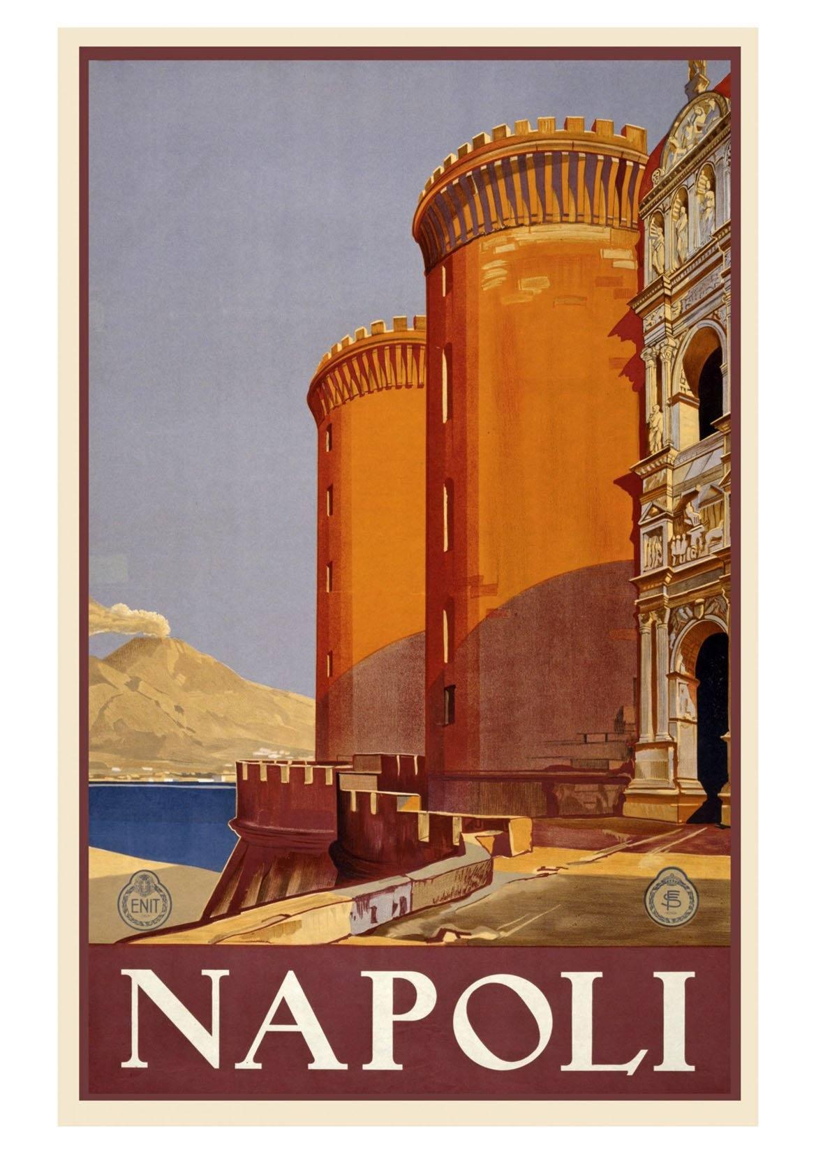 NAPOLI TRAVEL POSTER: Italian Travel Advert with Castle - Pimlico Prints