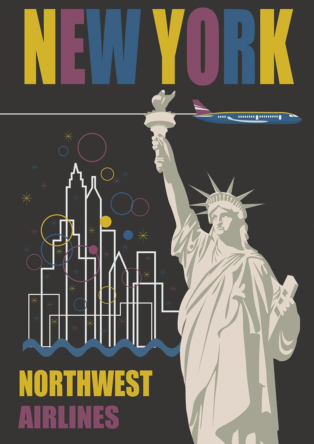 NEW YORK POSTER: Northwest Statue of Liberty Travel Advert - Pimlico Prints