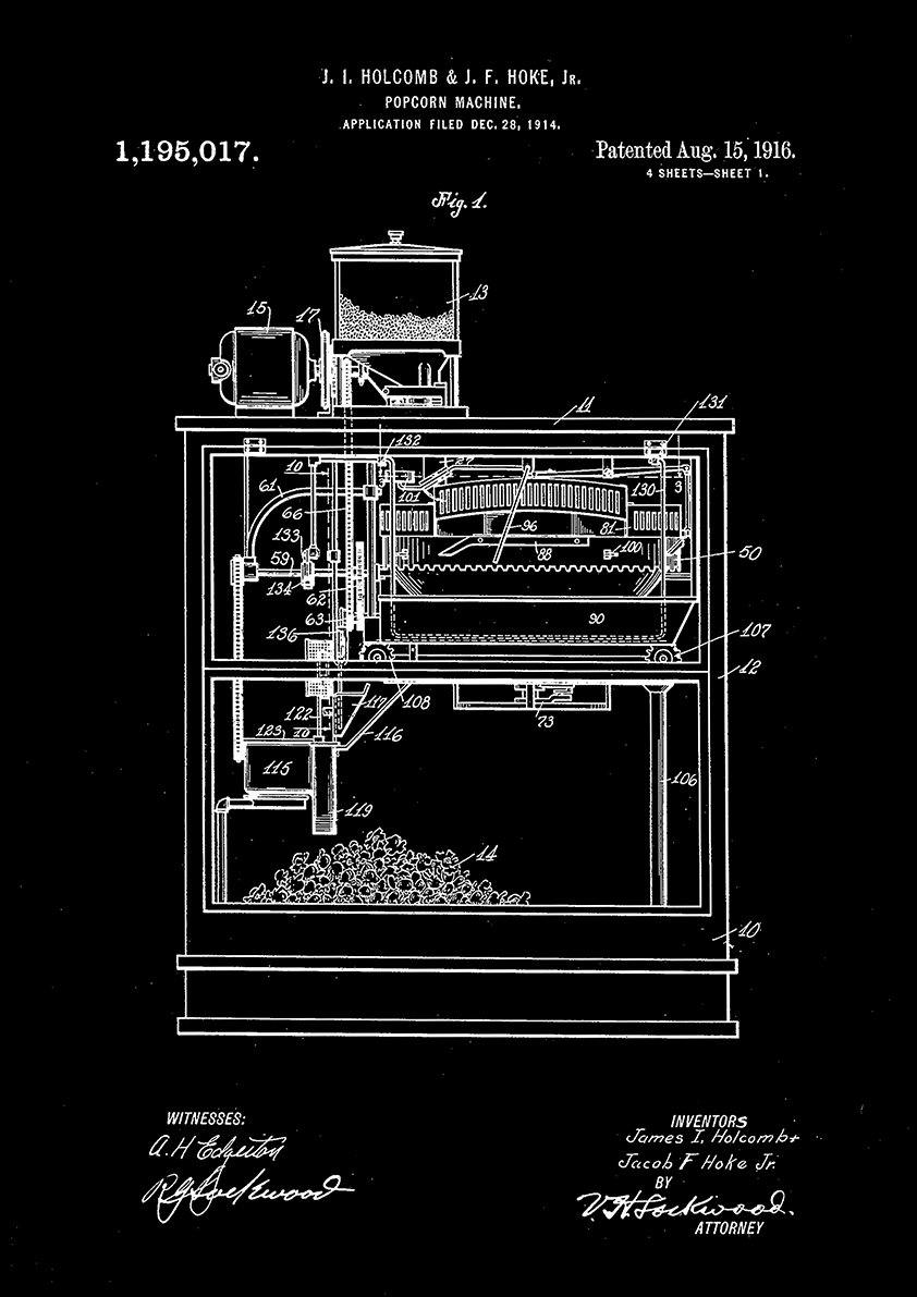 POPCORN MACHINE PRINT: Patent Blueprint Artwork - Pimlico Prints