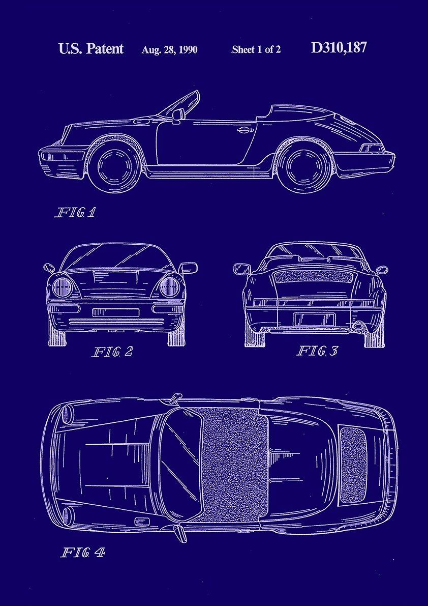 SPORTS CAR PRINT: Patent Design Blueprint Artwork - Pimlico Prints