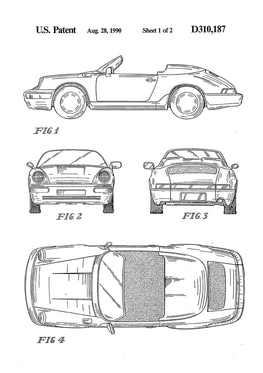 SPORTS CAR PRINT: Patent Design Blueprint Artwork - Pimlico Prints