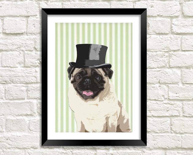 PUG IN TOP HAT: Fun Dog Art Print - Pimlico Prints