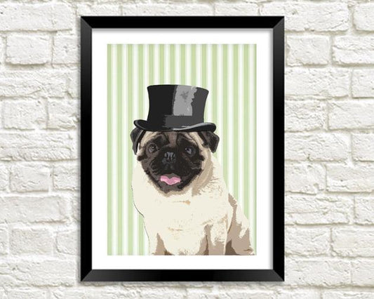 PUG IN TOP HAT: Fun Dog Art Print - Pimlico Prints