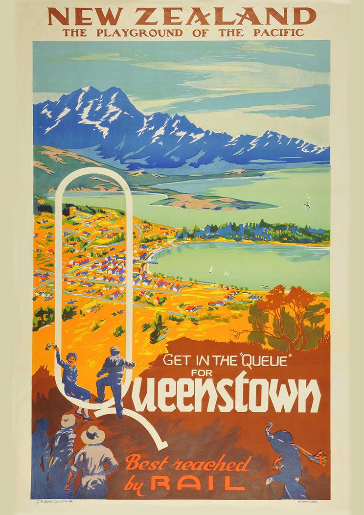 NEW ZEALAND POSTER: Vintage Queenstown Train Travel Print - Pimlico Prints