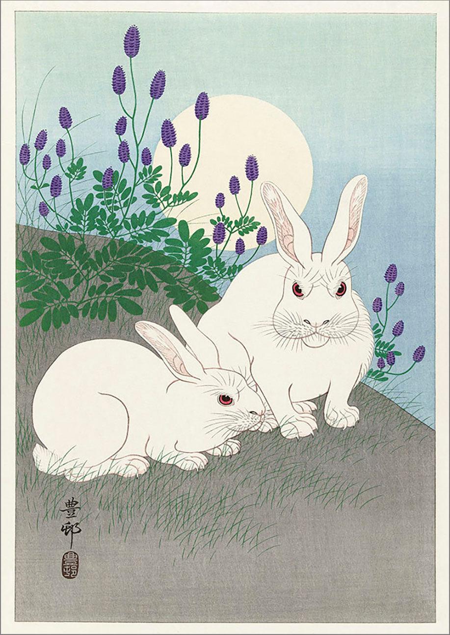 RABBIT ART PRINT: Vintage White Rabbits Illustration by Ohara Koson - Pimlico Prints