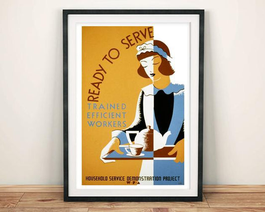 READY TO SERVE POSTER: Vintage Maid Advert Print - Pimlico Prints