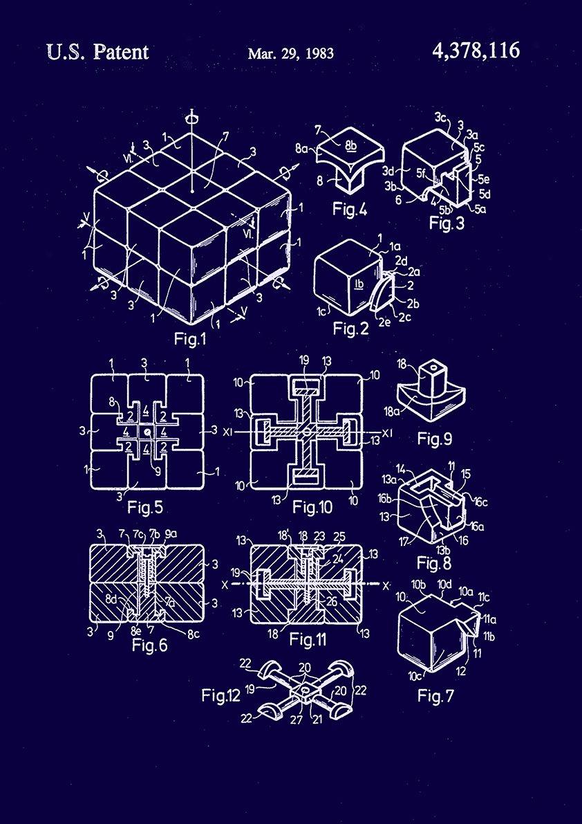 CUBE TOY PRINT: Puzzle Patent Blueprint Artwork - Pimlico Prints