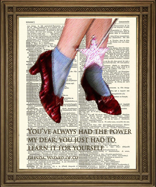 WIZARD OF OZ: Ruby Slippers 'Power' Quote Dictionary Art Print - Pimlico Prints