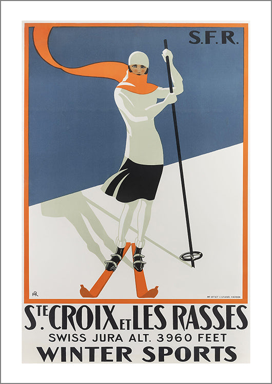 WINTER SPORTS POSTER: Vintage Ste Croix Swiss Ski Print