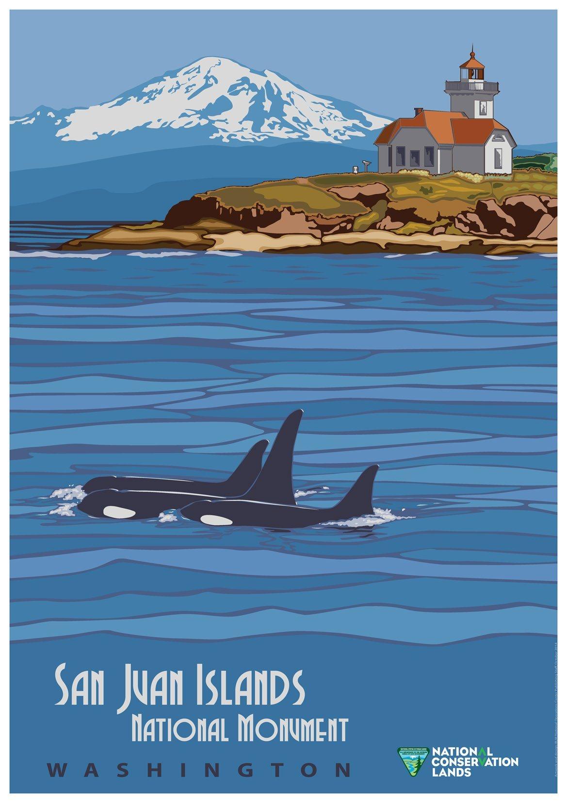 SAN JUAN ISLANDS POSTER: Killer Whales Travel Advert - Pimlico Prints