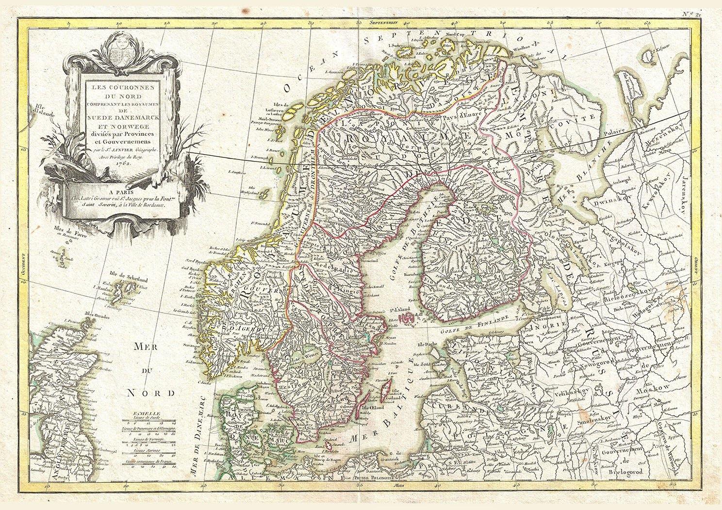 SCANDINAVIA MAP: Vintage Swedish, Norwegian Atlas Art Print - Pimlico Prints
