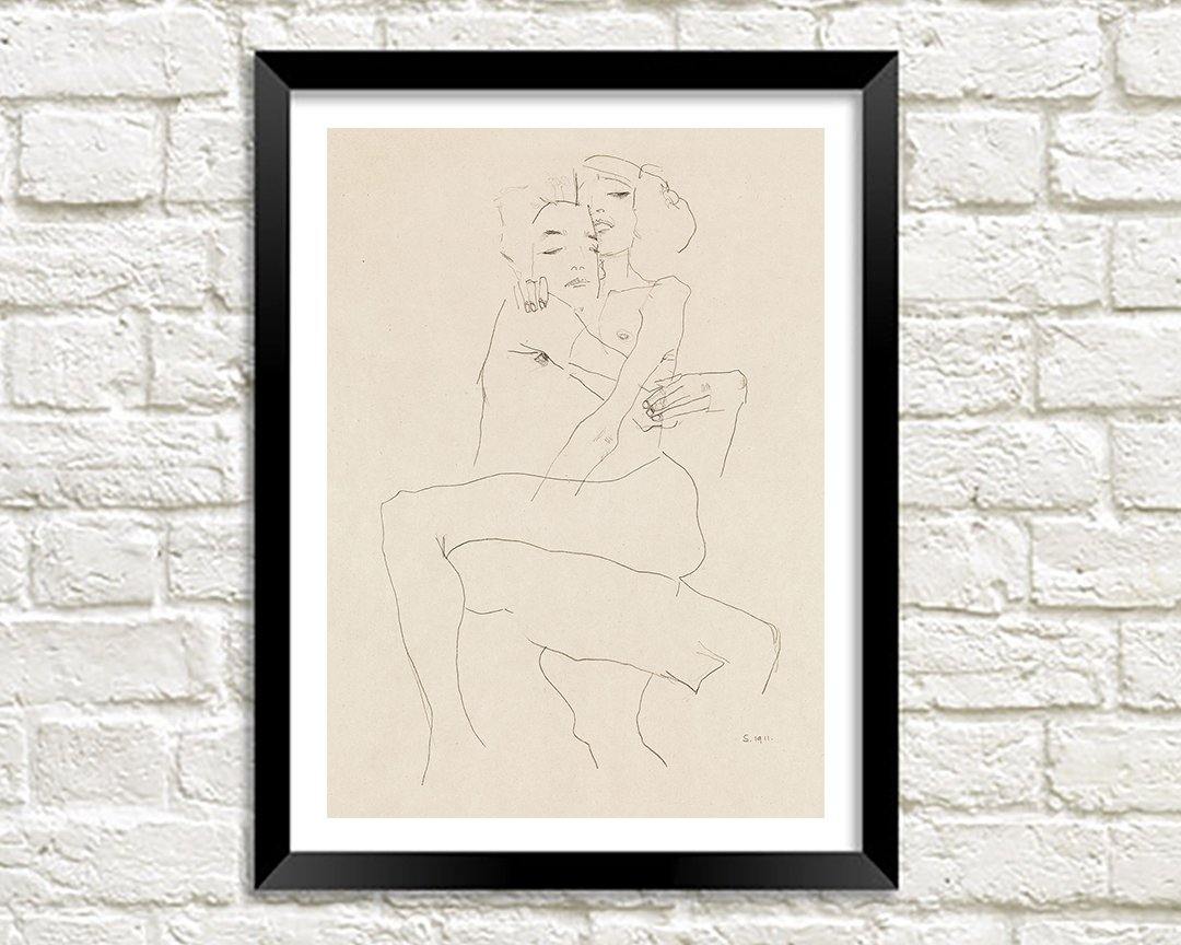 EGON SCHIELE POSTER: Couple Embracing Print - Pimlico Prints