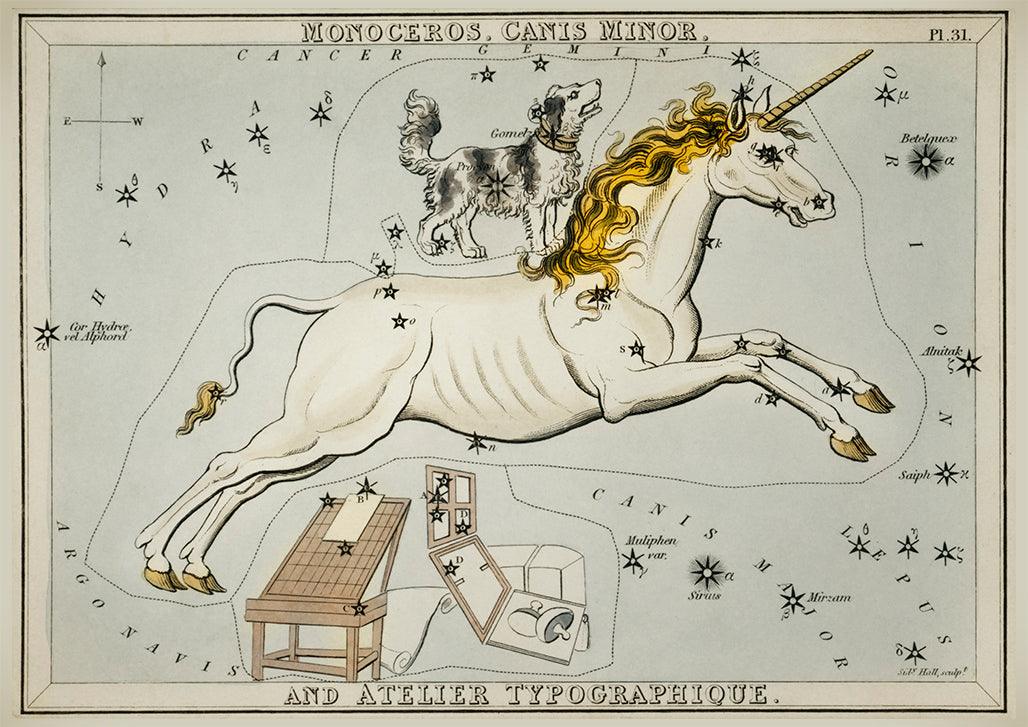 ASTONOMICAL CHART PRINT: Unicorn and Dog Star Map Art - Pimlico Prints
