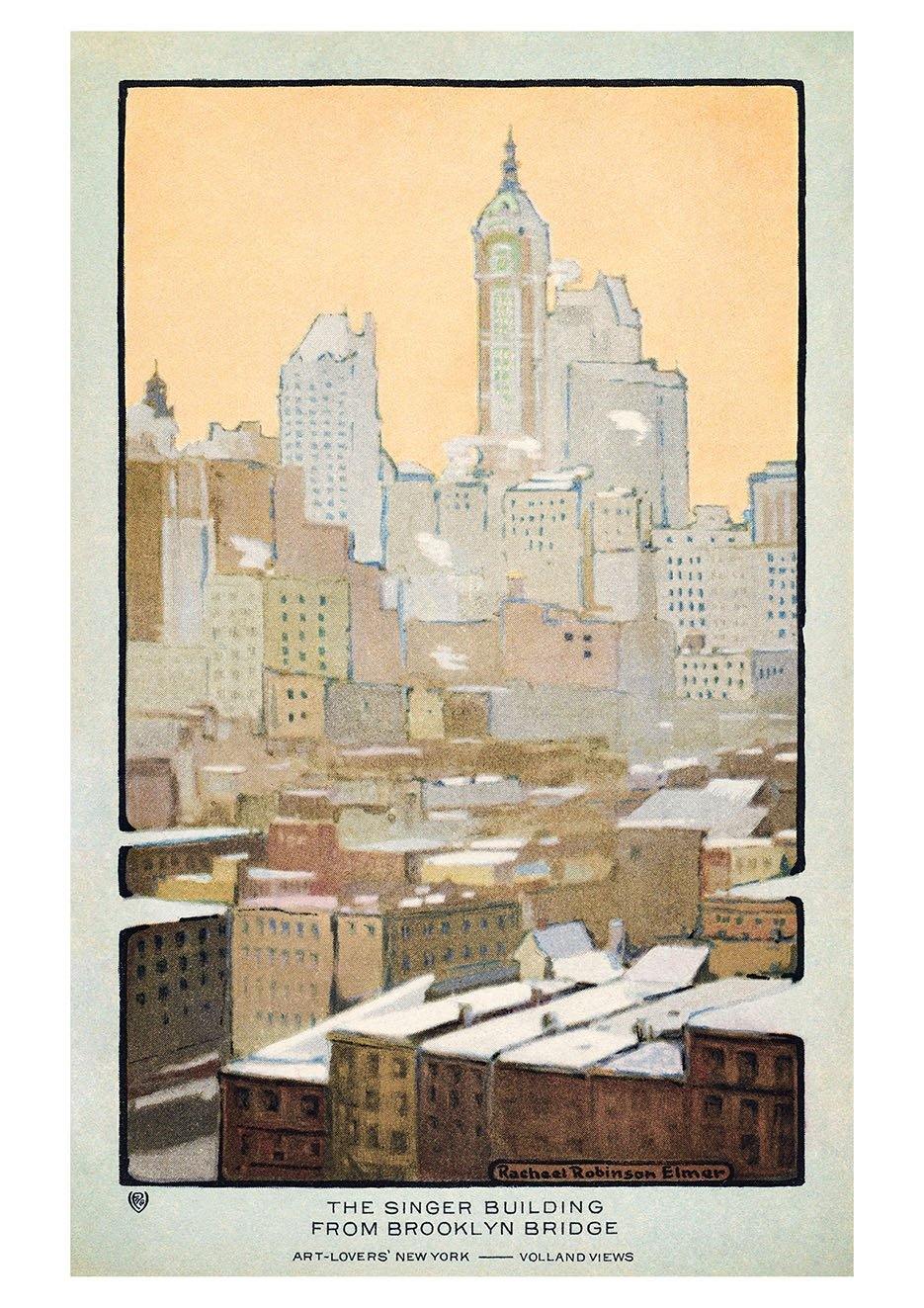 NEW YORK PRINT: The Singer Building From Brooklyn Bridge, by Rachael Robinson Elmer - Pimlico Prints