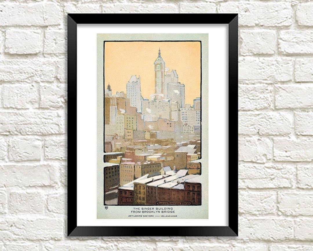 NEW YORK PRINT: The Singer Building From Brooklyn Bridge, by Rachael Robinson Elmer - Pimlico Prints