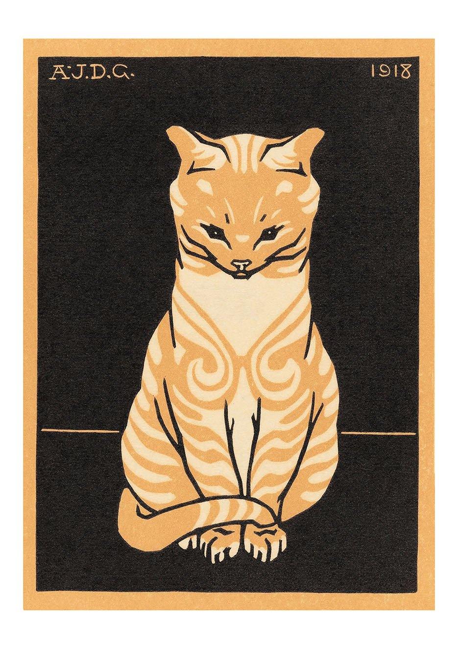 GINGER CAT PRINT: Sitting Cat Art, by Julie de Graag - Pimlico Prints