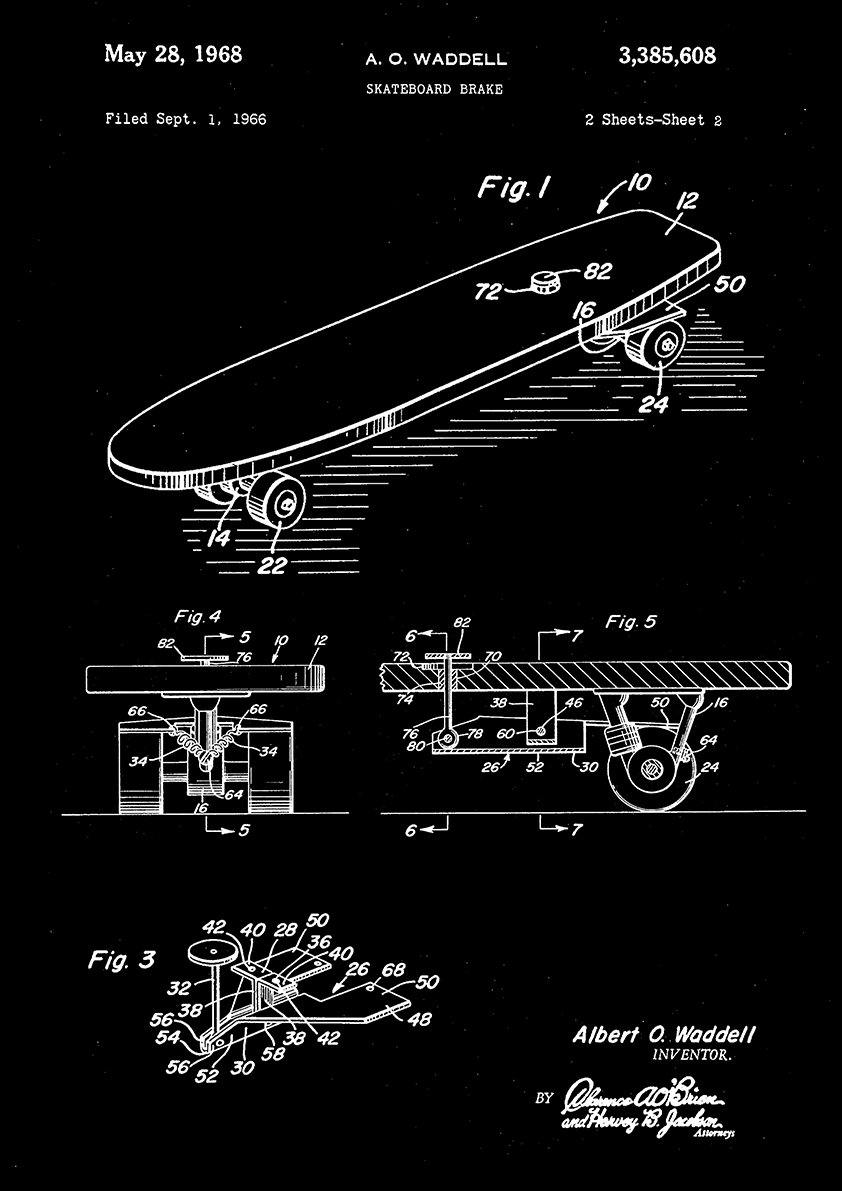 SKATEBOARD PRINTS: Patent Blueprint Artwork - Pimlico Prints