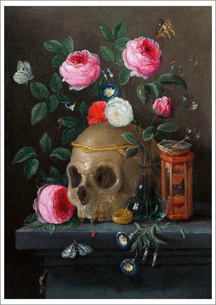 VANITAS STILL LIFE PRINT: Skull and Flowers Fine Art Reproduction, Jan Van Kessel - Pimlico Prints