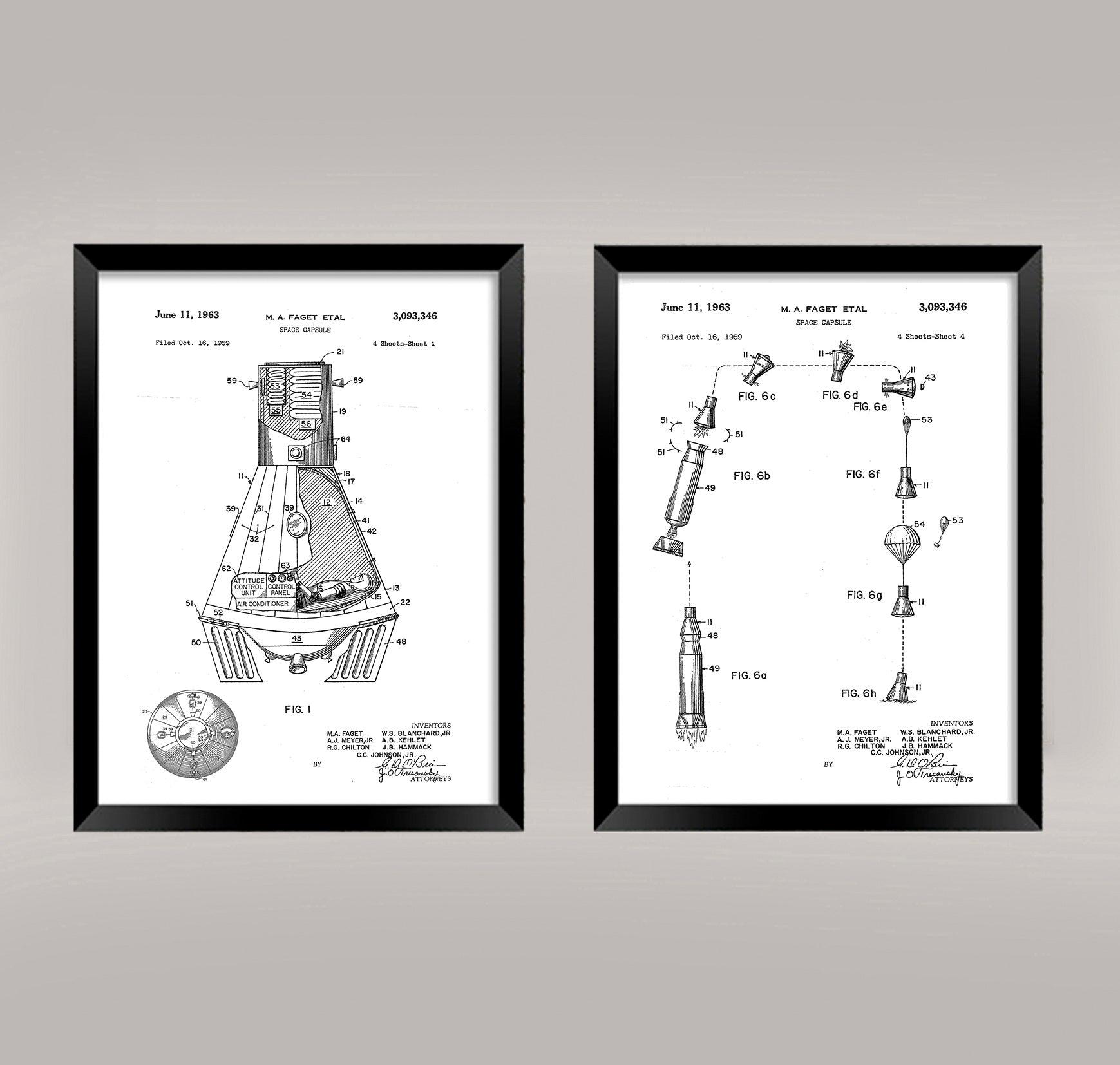SPACE CAPSULE PRINTS: Patent Blueprint Artwork - Pimlico Prints